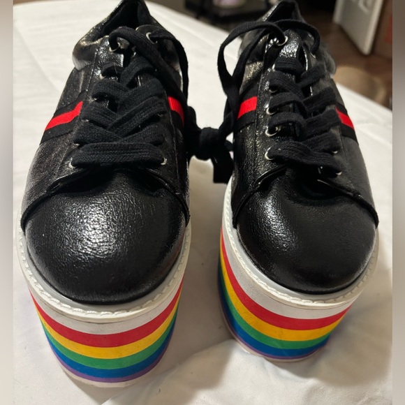 Cape Robbin Shoes - Black Sneakers with Rainbow Soles